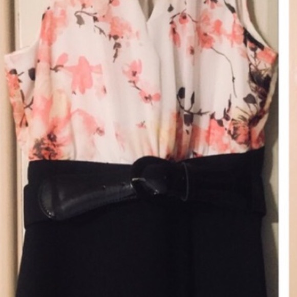 IZ Byer Belted Black Sleeveless High Waist Floral Dress - Picture 7 of 9